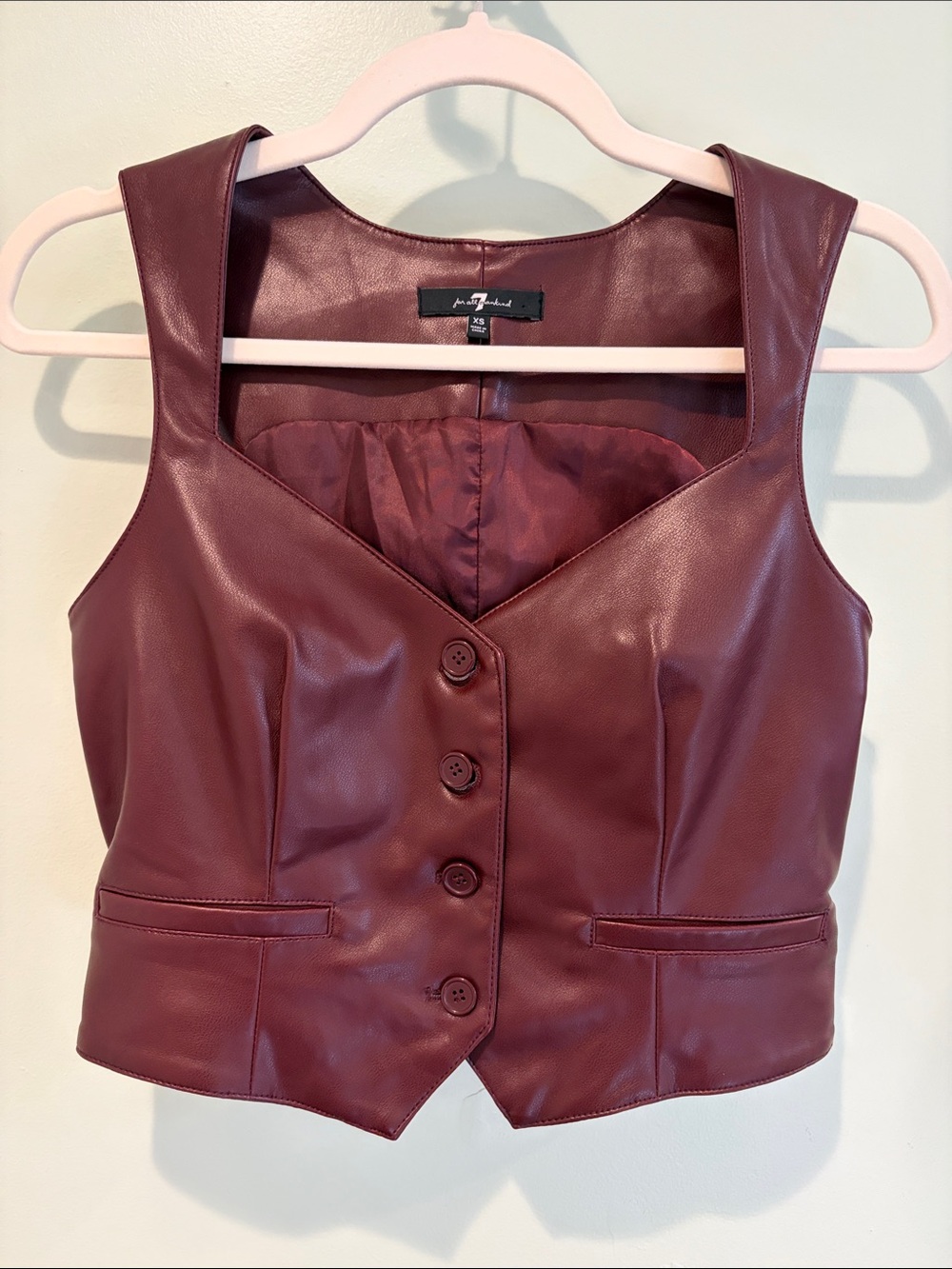 7 For All Mankind Burgundy Faux Leather Sleeveless Button Vest